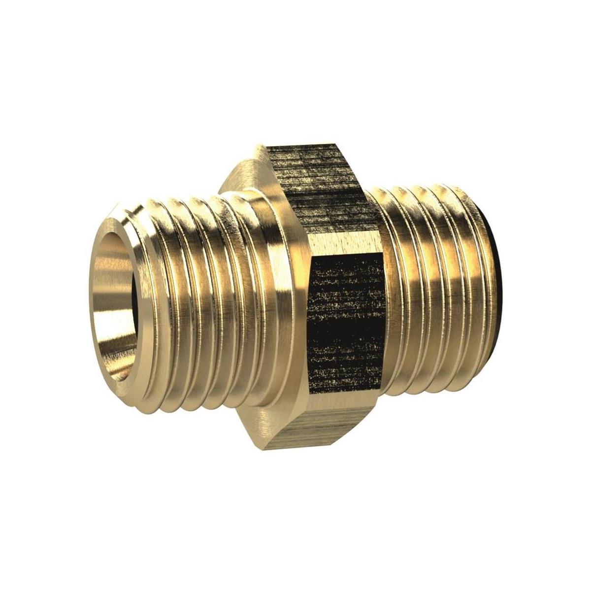 Doppelgewindenippel, zyl., G 3/8 a., G 3/8 a., SW 19, Messing (Neue Ausführung) MS2523838 (ersetzt 2