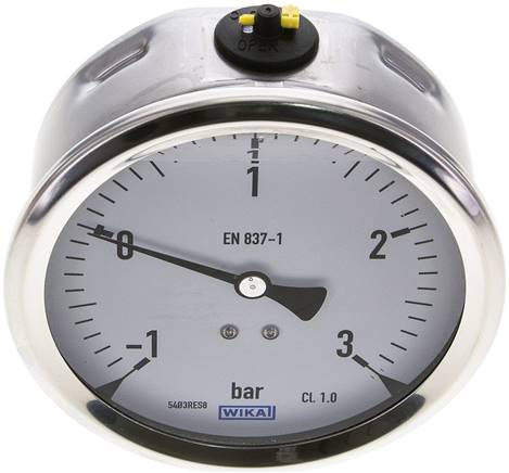 Glycerin-Manometer waagerecht (CrNi/Ms),100mm, -1 bis 3bar