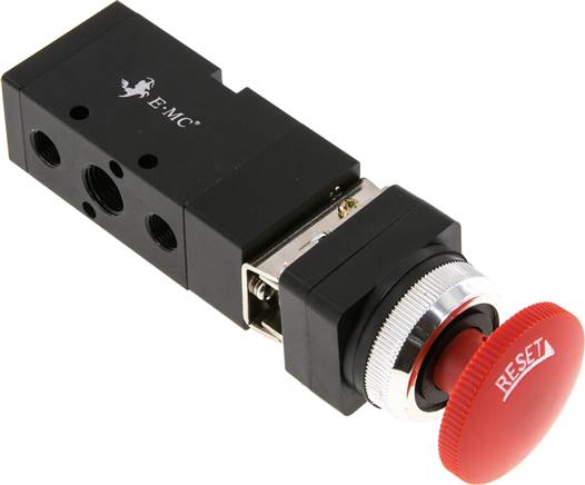 5/2-Wege Not-Aus-Taster-Ventil, rot, G 1/4" (Abluft G 1/8")