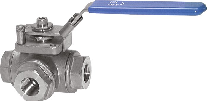 3-Wege Kugelhahn, Edelstahl, T-Bohrung, G 1/4", 0 bis 63bar