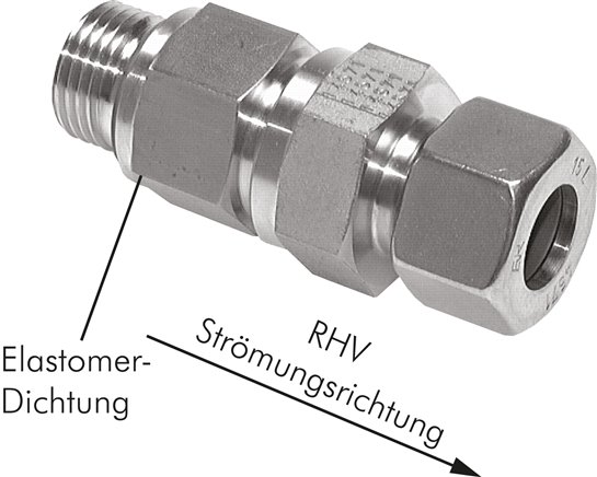 Hydraulik-Rückschlagventil 35 L (M45x2)-G 1-1/4", Stahl verzinkt, Durchfluss Gewinde zu Rohr