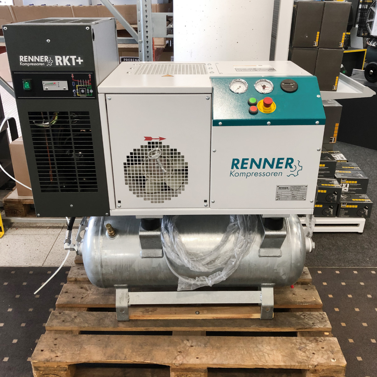 AUSSTELLER RENNER RSDK-B 4,0 · 0,53 m³/min · 10 bar · 4,0 kW · Schraubenkompressor, Behälter, Trockner
