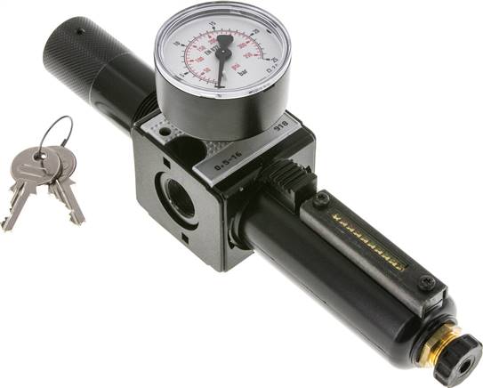 MULTIFIX Filterregler, abschließbar, G 3/8", 0,5 - 16bar, Baureihe 1, Metallbehälter