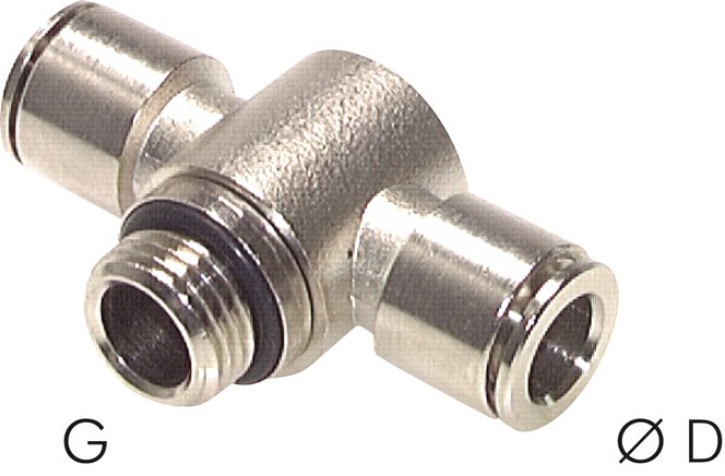 Kompakt-Steckanschluss, T-Stück, einfach, MS vernickelt, Schlauch D 04 mm, Anschluss M5