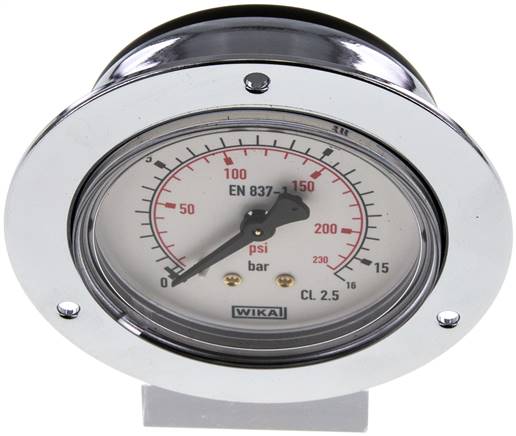 Einbaumanometer (CrNi/Ms), Frontring, 63mm, 0 - 16 bar