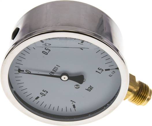 Glycerin-Manometer senkrecht (CrNi/Ms),100mm, -1 bis 1,5 bar -Eco-Line