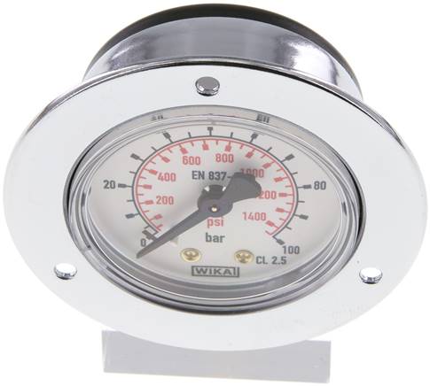 Einbaumanometer (CrNi/Ms), Frontring, 50mm, 0 - 100 bar
