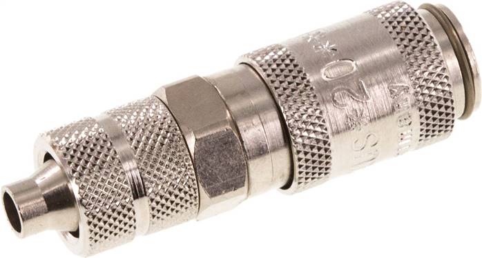 Schnellkupplung (NW2,7) 6x4mm Schlauch, Messing vernickelt, für Stecker beidseitig absperrend