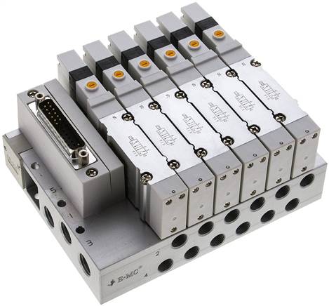 Ventilterminal 6x5/2-Wege, Multipol, G 1/8" an Grundplatte (seitlich)