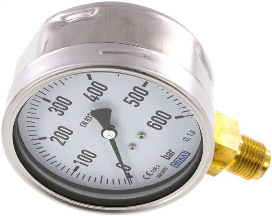Manometer senkrecht (CrNi/Ms), 100mm, 0 - 600 bar