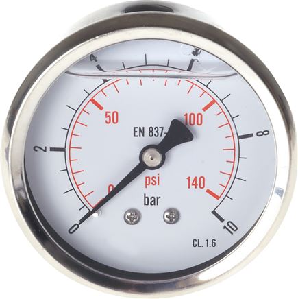 Glycerin-Manometer waagerecht (CrNi/Ms),63mm, 0 - 10bar -Eco-Line