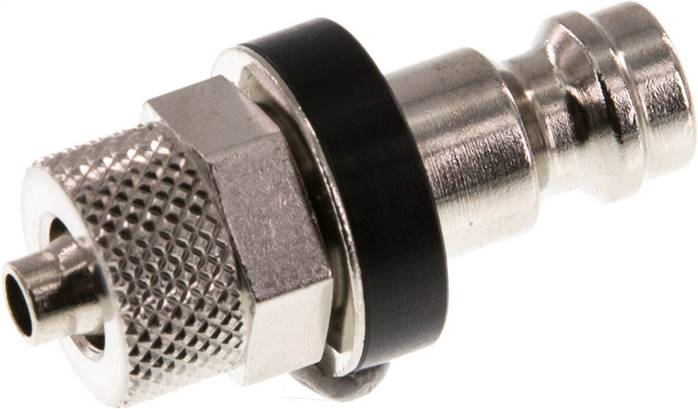 Kupplungsstecker (NW5) 6x4mm Schlauch, Messing vernickelt, schwarz, Messing vernickelt