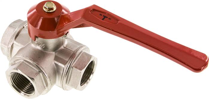 3-Wege Kugelhahn, Messing, T-Bohrung, G 1", -0,9 bis 45bar