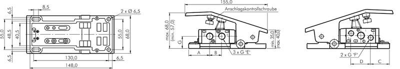 5/2-Wege-Fußventil, G 3/8" (Entlüftung G 1/4"), Federrückstellung