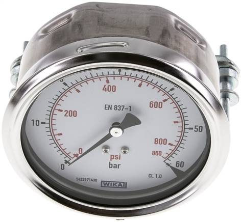Einbaumanometer, 3-kant-Frontring, 100mm, 0 - 60 bar