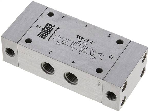 5/3-Wege Pneumatikventil, G 1/4", Mittelstellung entlüftet