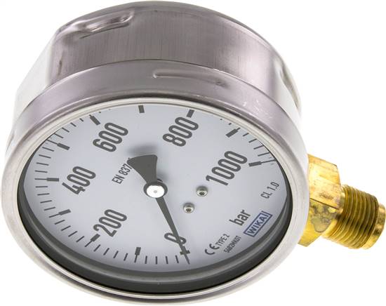 Manometer senkrecht (CrNi/Ms), 100mm, 0 - 1000 bar