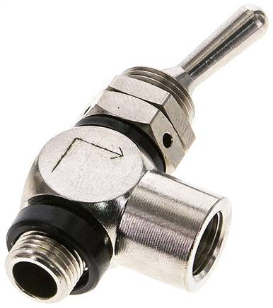 Kipphebelventil 3/2-Wege, Druckeingang: Hohlschraube, G 1/8" (IG)-G 1/8" (AG)