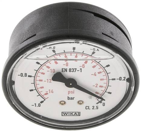 Glycerin-Manometer waagerecht (KU/Ms), 63mm, -1 bis 0 bar