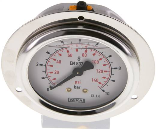 Glycerin-Einbaumanometer,Frontring, 63mm, 0 - 10 bar