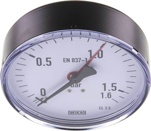 Manometer waagerecht, 100mm, 0 - 1,6 bar