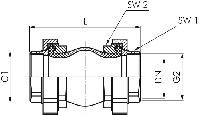 Kompensator, DN32, G 1-1/4" (IG)-G 1-1/4" (IG), EPDM