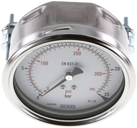 Einbaumanometer, 3-kant-Frontring, 100mm, 0 - 25 bar