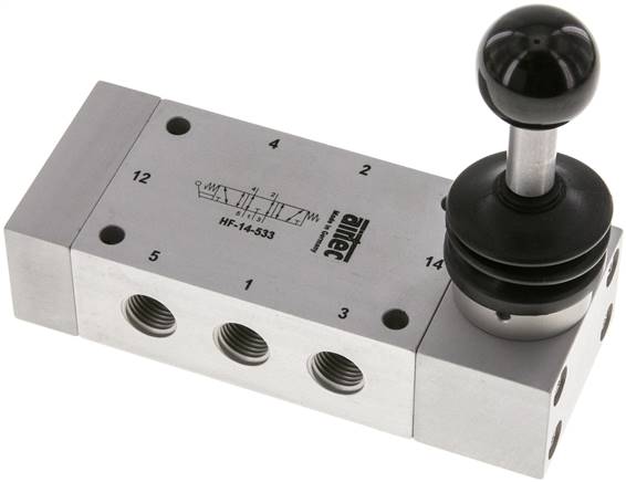 5/3-Wege Handhebelventil, Mittelstellung entlüftet, Raste, G 1/4"