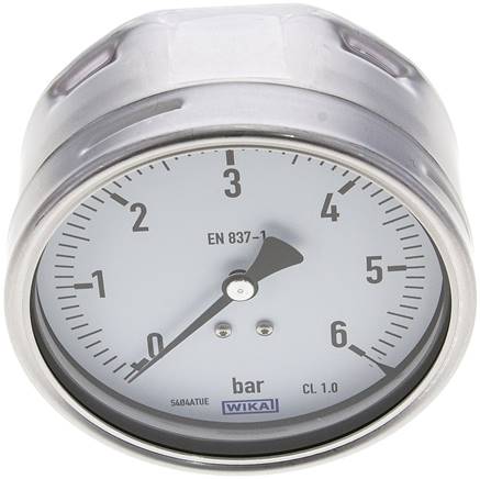 Manometer waagerecht (CrNi/Ms), 100mm, 0 - 6 bar