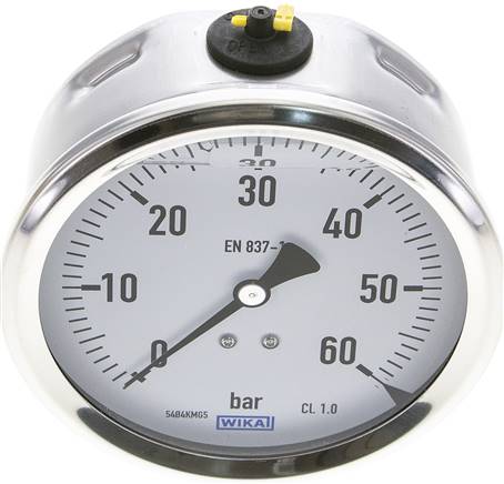Glycerin-Manometer waagerecht (CrNi/Ms),100mm, 0 - 60bar