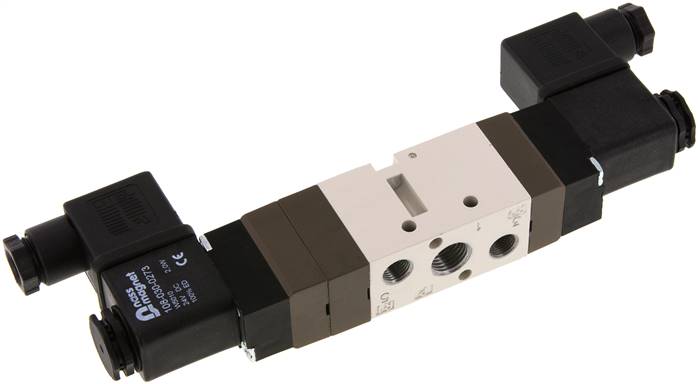 5/3-Wege Magnetventil, G 1/4" (Abluft G 1/8"), Mittelstellung entlüftet, 12 V=