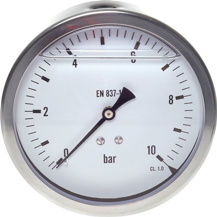 Glycerin-Manometer waagerecht (CrNi/Ms),100mm, 0 - 16bar -Eco-Line