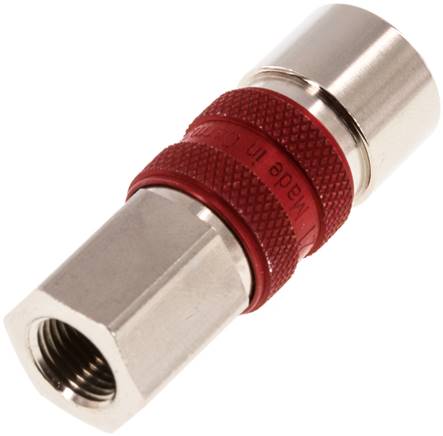 Schnellkupplung (NW5) G 1/8"(IG), rot, Achteck SW10, Messing vernickelt
