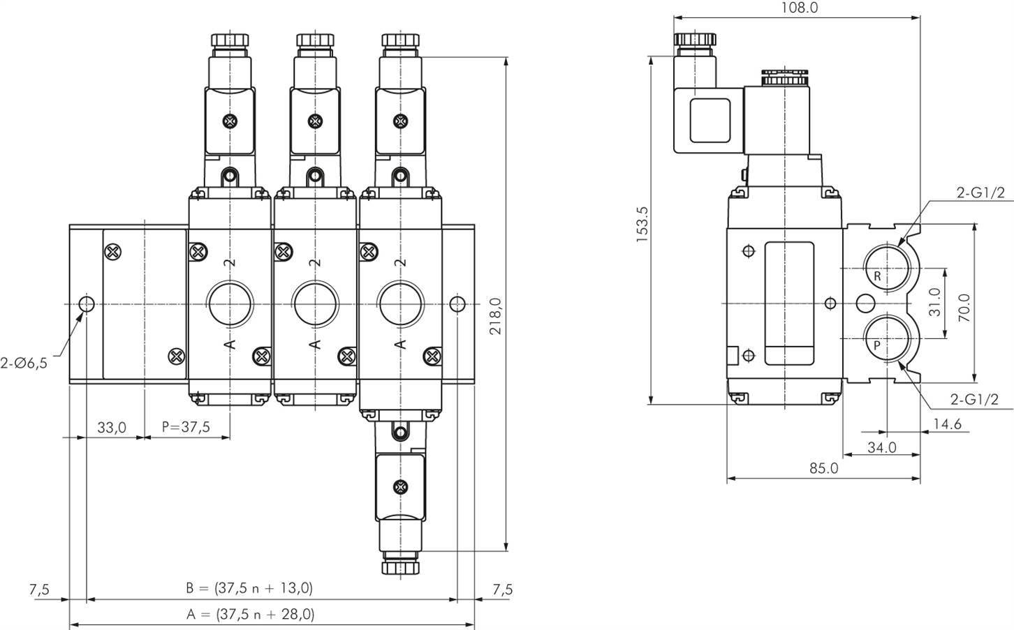 Reihenleiste (4-fach) für SF6000 (3/2-Wege)
