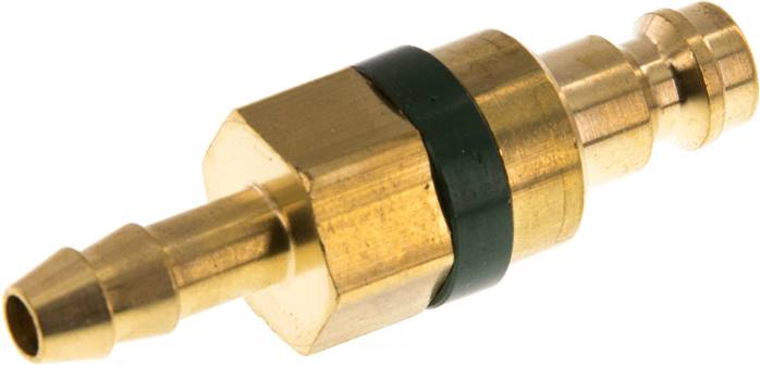 Kupplungsstecker (NW5) 6 (1/4")mm Schlauch, Messing grün, D= 6 mm