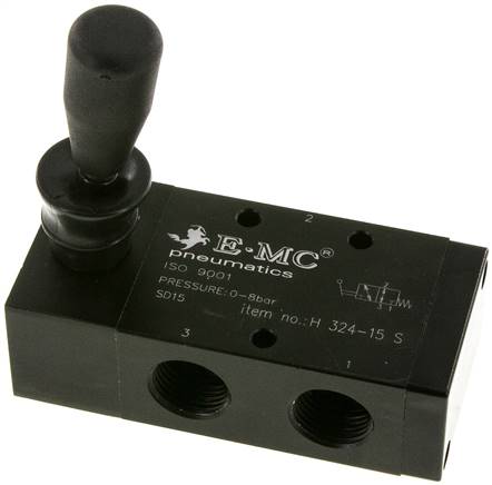 3/2-Wege Handhebelventil, Federrückstellung, G 1/2"