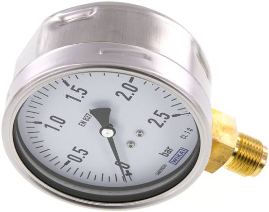 Manometer senkrecht (CrNi/Ms), 100mm, 0 - 2,5 bar