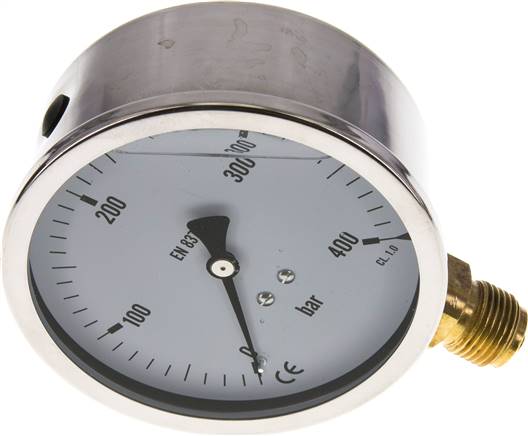 Glycerin-Manometer senkrecht (CrNi/Ms),100mm, 0 - 400 bar -Eco-Line