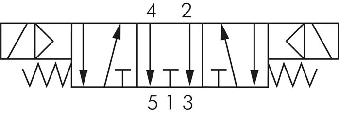 5/3-Wege Magnetventil, G 1/2", Mittelstellung entlüftet, 12 V=