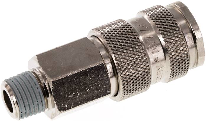 Schnellkupplung (NW7,2) R 1/4"(AG), Stahl gehärtet, vernickelt / Messing vernickel