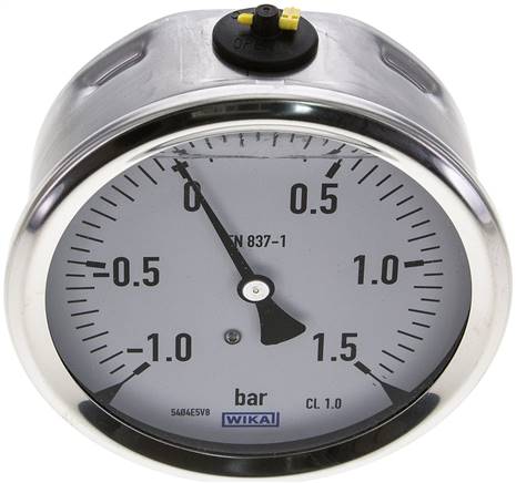 Glycerin-Manometer waagerecht (CrNi/Ms),100mm, -1 bis 1,5bar