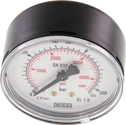 Manometer waagerecht (ST/Ms), 63mm, 0 - 315 bar, G 1/4"