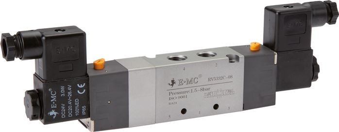 5/3-Wege Magnetventil, G 1/4", Mittelstellung entlüftet, 24 V=, Pilot: Polyamid