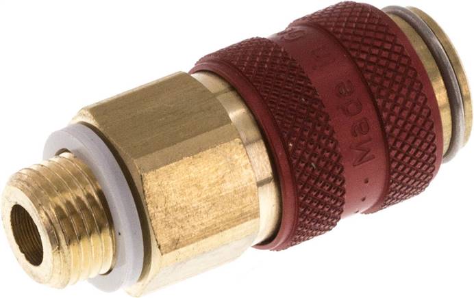 Schnellkupplung (NW5) G 1/8"(AG), Messing, für Stecker beidseitig absperrend, rot