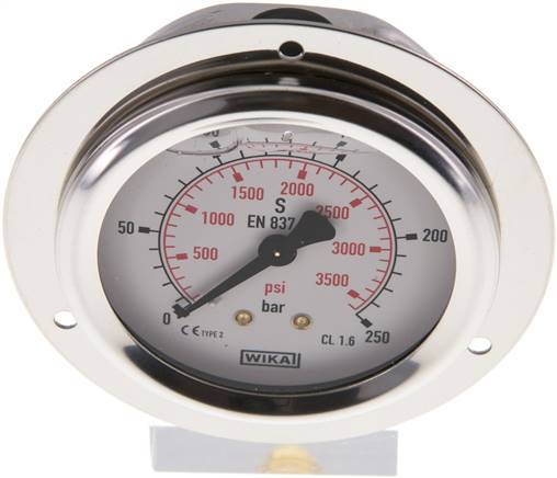 Glycerin-Einbaumanometer,Frontring, 63mm, 0 - 250 bar