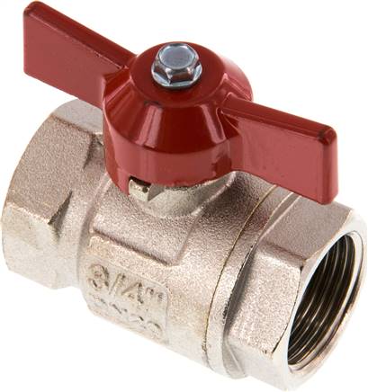 Messing-Kugelhahn, kurz, G 3/4", -0,9 bis 40 bar, voller Durchgang, Knebelgriff