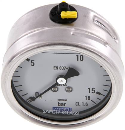 Chemie-Glycerin-Manometer waagerecht, 63mm, 0 - 16bar