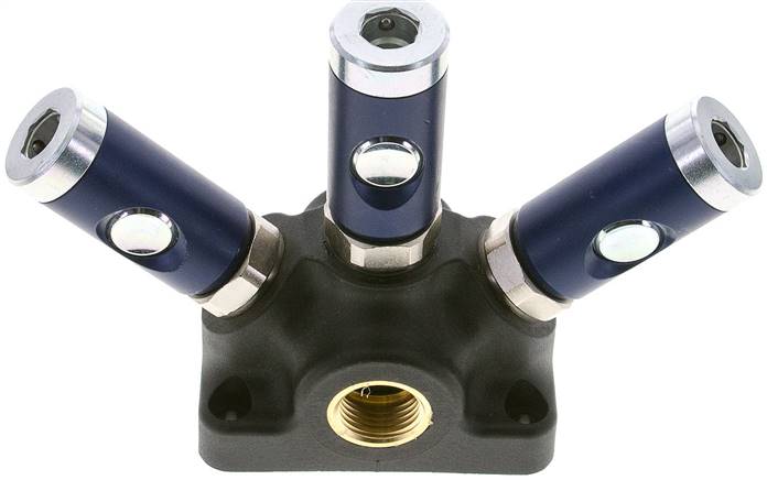 Wanddose mit G 1/2" (IG) und 3 Sicherheits-DruckknopfSchnellkupplungen NW7,2