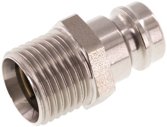 Temperierkupplungsstecker 13mm Zapfen,M 16x1,5(AG), Edelstahl, beidseitig absperrend