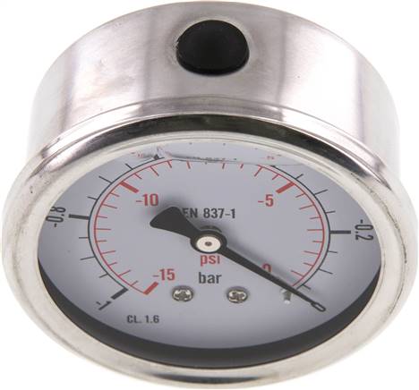 Glycerin-Manometer waagerecht (CrNi/Ms),63mm, -1 bis 0bar -Eco-Line
